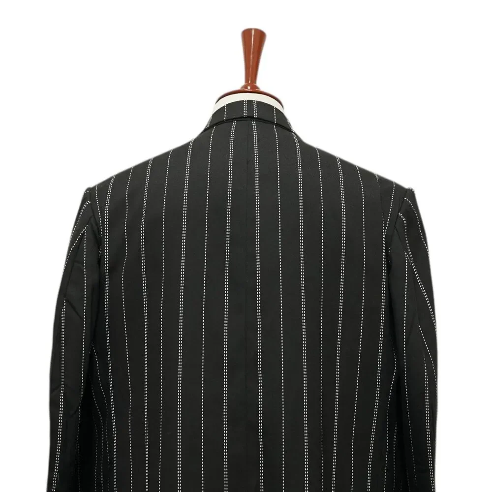 Mens 46R Wool Blazer Sport Coat Black White Pinstripe Preppy Formal Wedding